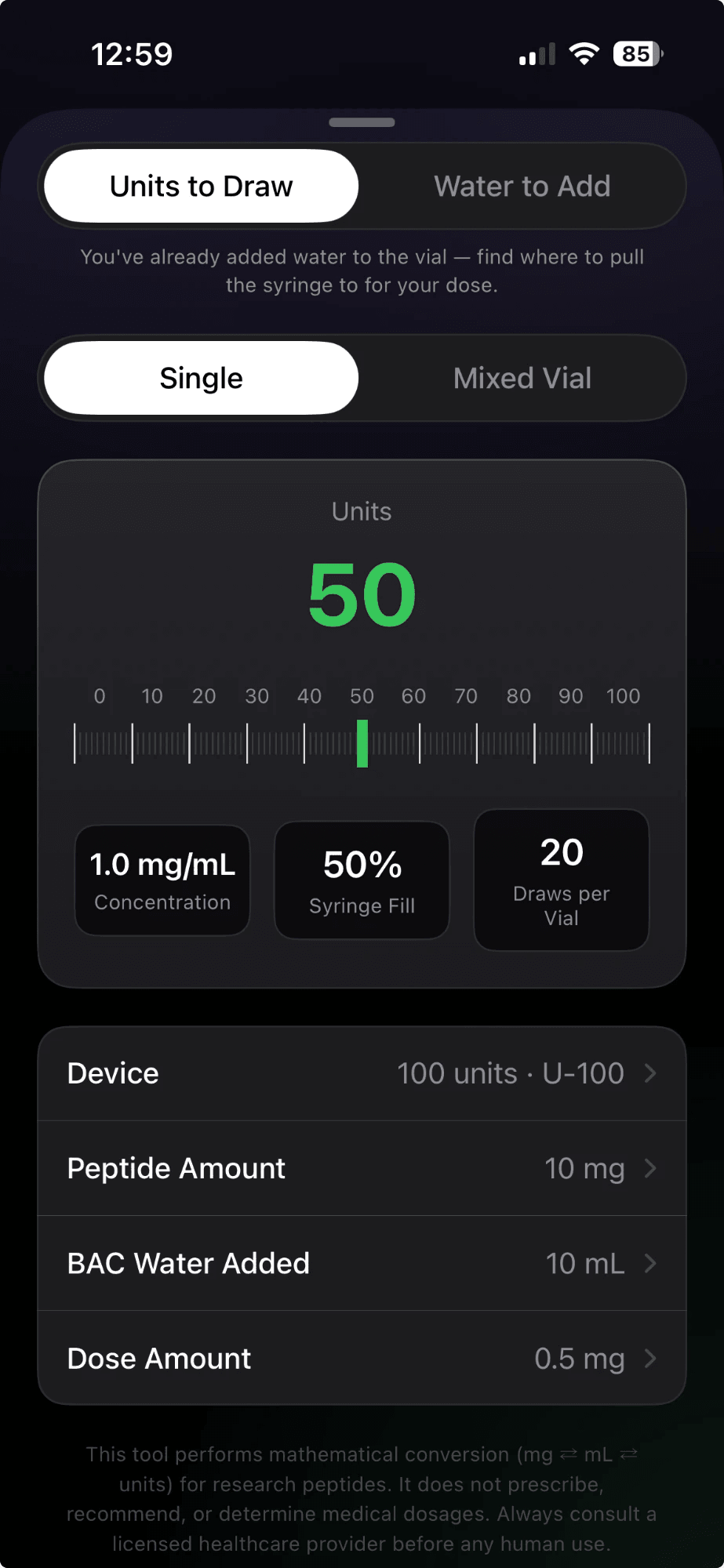 MyPep reconstitution calculator